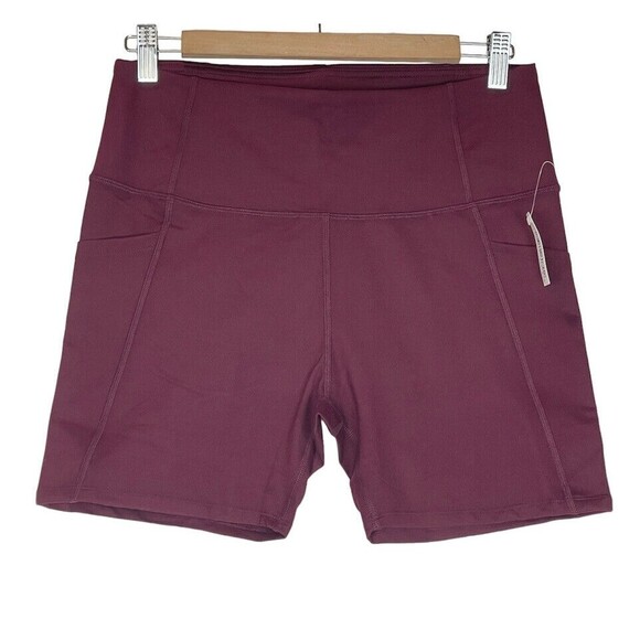 NWT Women High Waist Leggings Shorts Large Side Pockets Burgundy - Picture 7 of 16